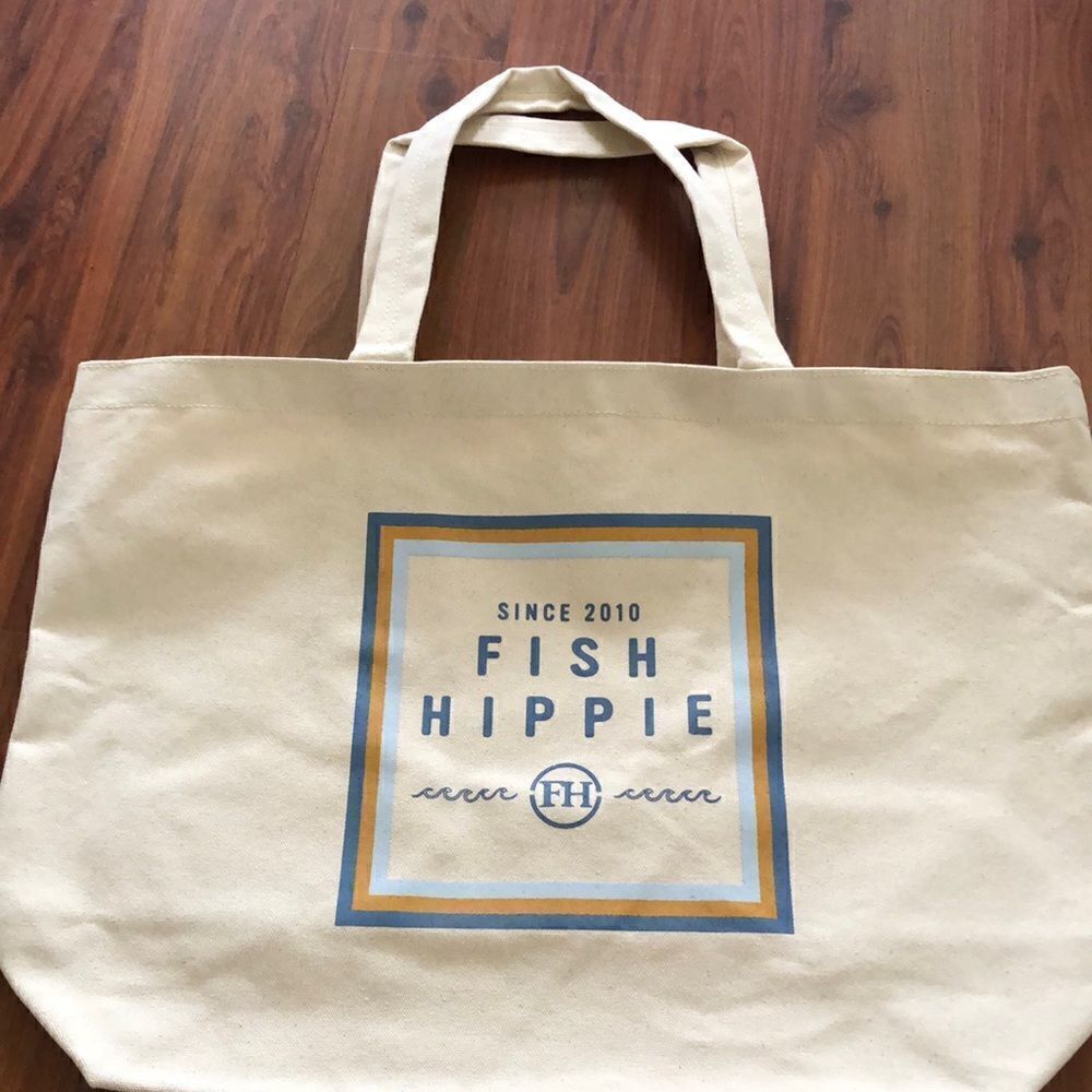 NEW Fish Hippie co. Beige canvas large tote bag. Beach bag.